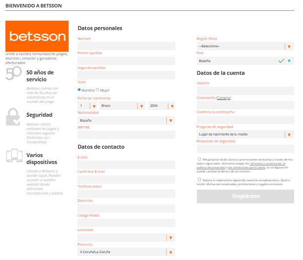 Betsson registro