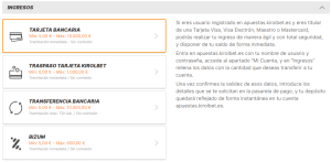 c&oacute;digo promocional Kirolbet m&eacute;todos de pago ingresos